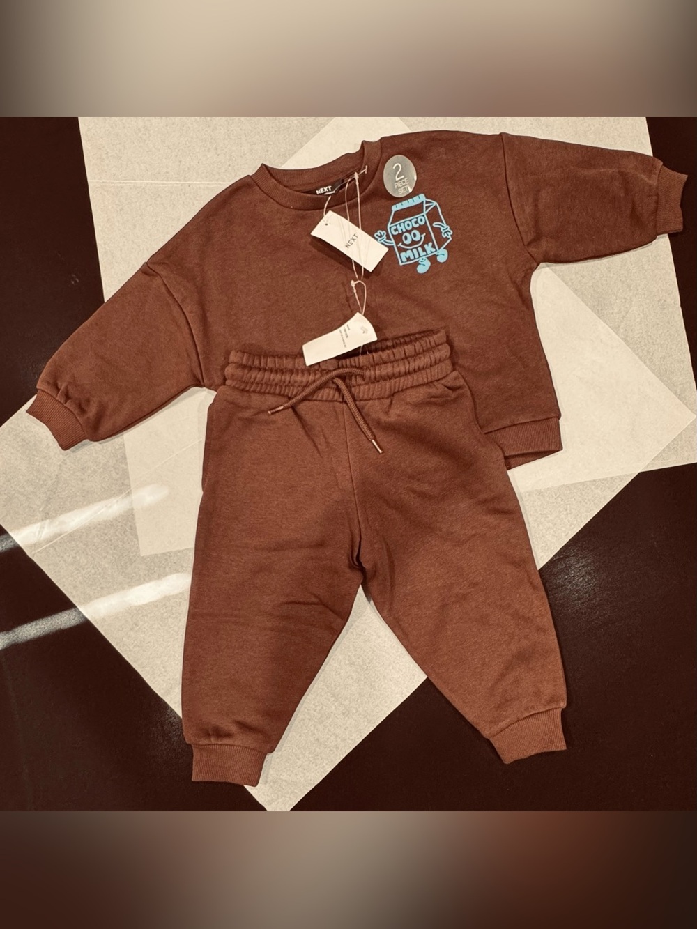 Next NWT Brown Chocolate Milk Sweatshirt and Joggers Sweat Set 12-18 Months